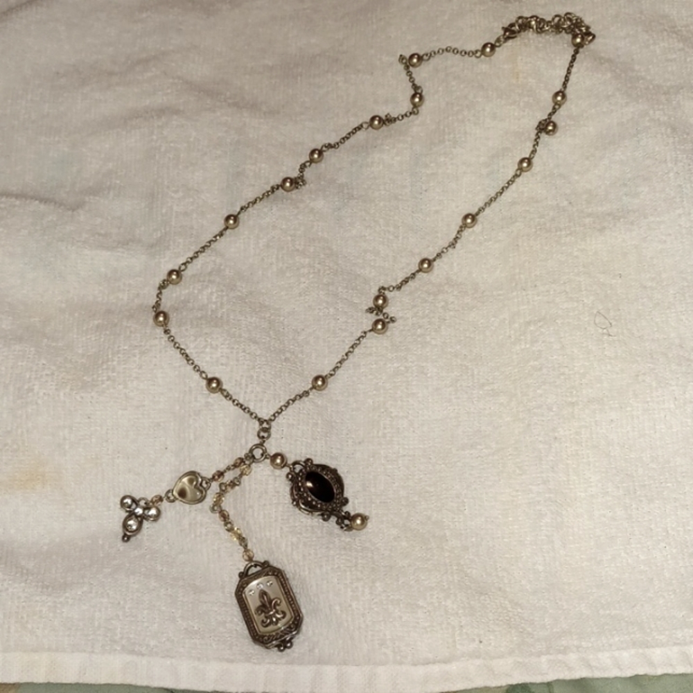 Brighton Chatelane Heart Retired Fluer De Lis Pendant Long Necklace